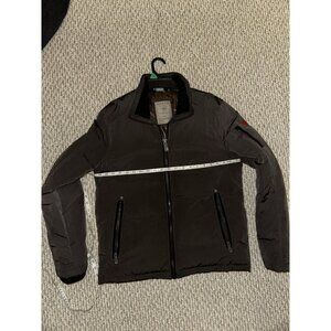 Guess Men’s Brown Quilted Puffer Jacket Small Full Zip Casual Outerwear